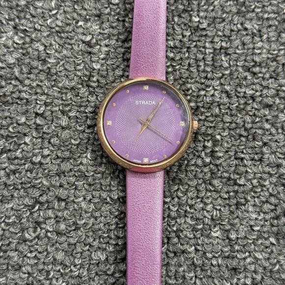 Strada Japanese Movement Purple & Rose Gold Jeweled Watch Faux Leather Band main image 4